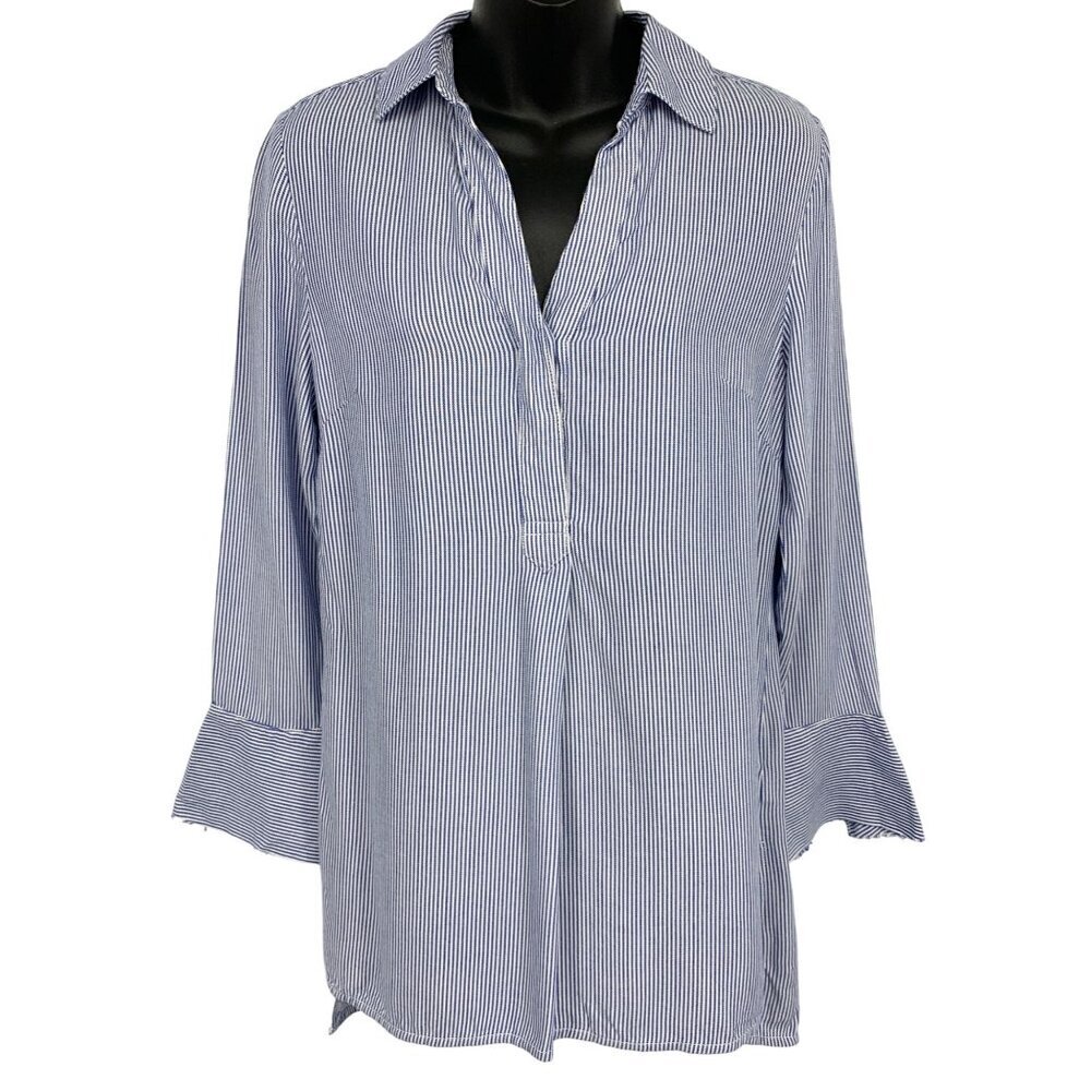 Beach Lunch Lounge Alicia Stripe Blouse Extra Small Cornflower V-Neck New